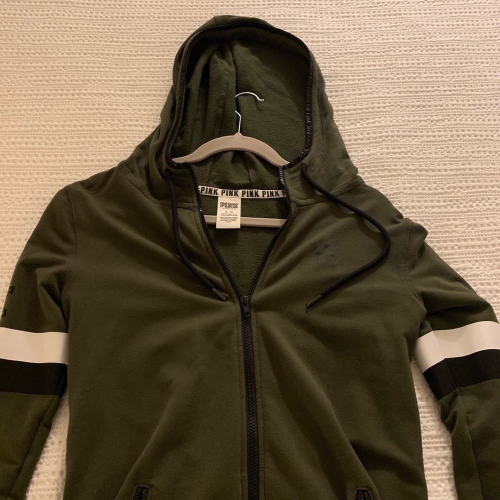 Olive green PINK zip up hoodie